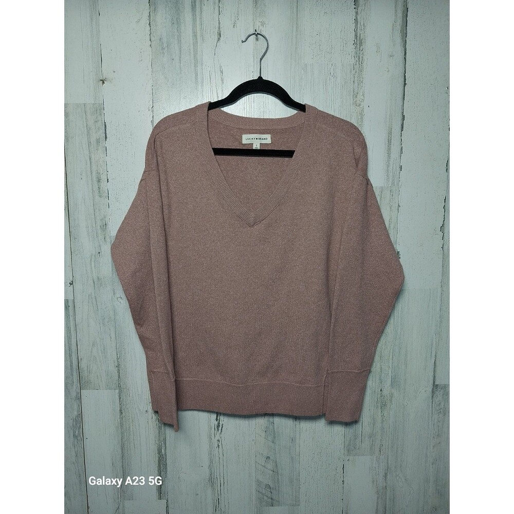 Lucky Brand Women's S V-Neck Long Sleeve Sweater Rose Tan